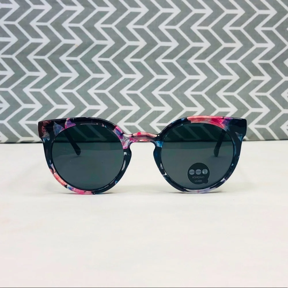 KOMONO The Lulu Floral Sunglasses NEW wing tip cateye black pink - Picture 6 of 12